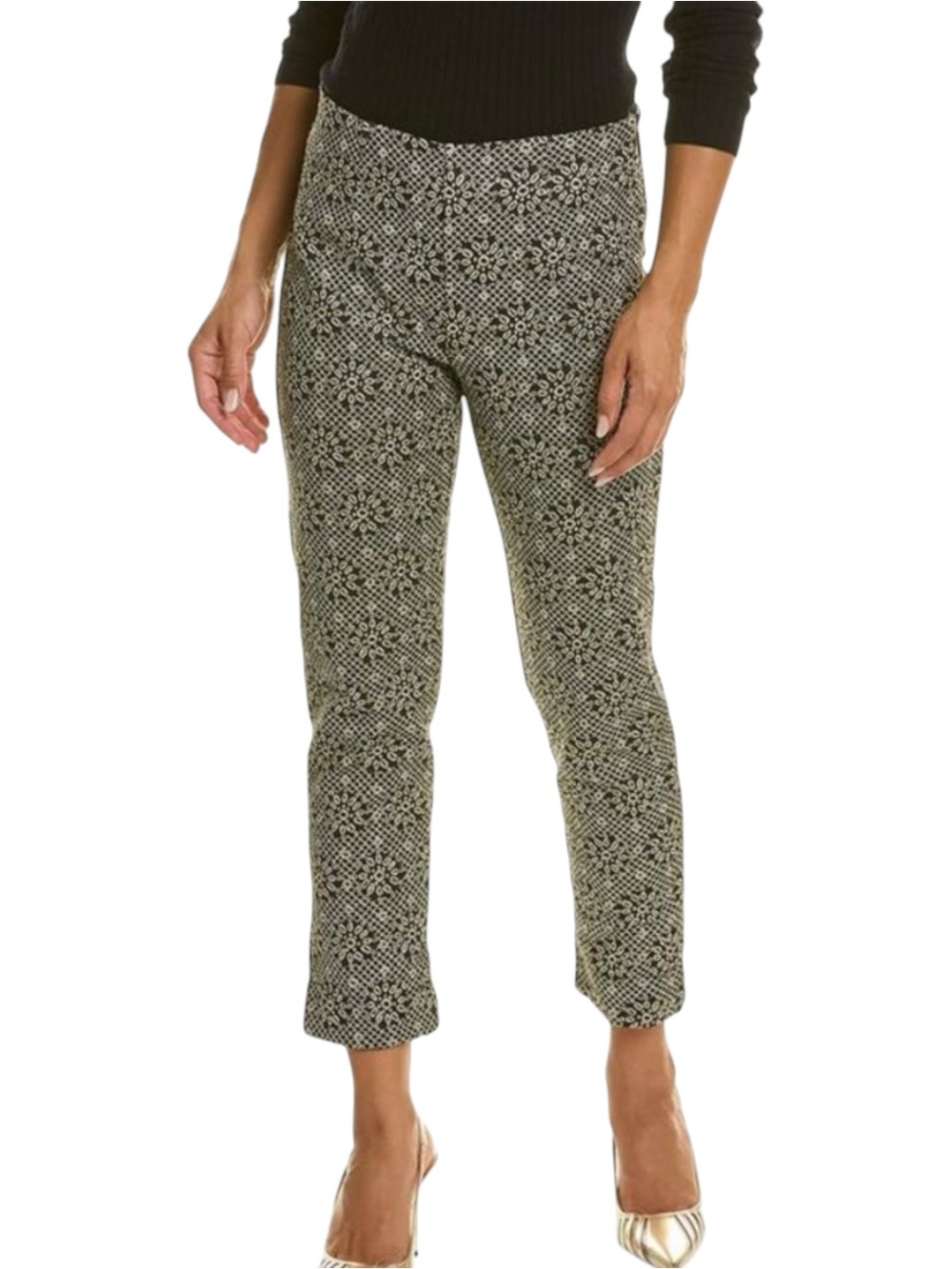 NWT Frances Valentine Petrie Gold Printed Jacquard Cropped Pants 8 in Metallic